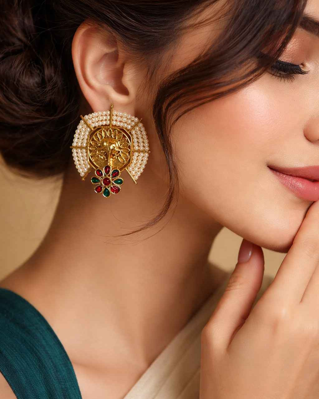 Sophisticated dual-tone plating covers the surface of this stud earring.