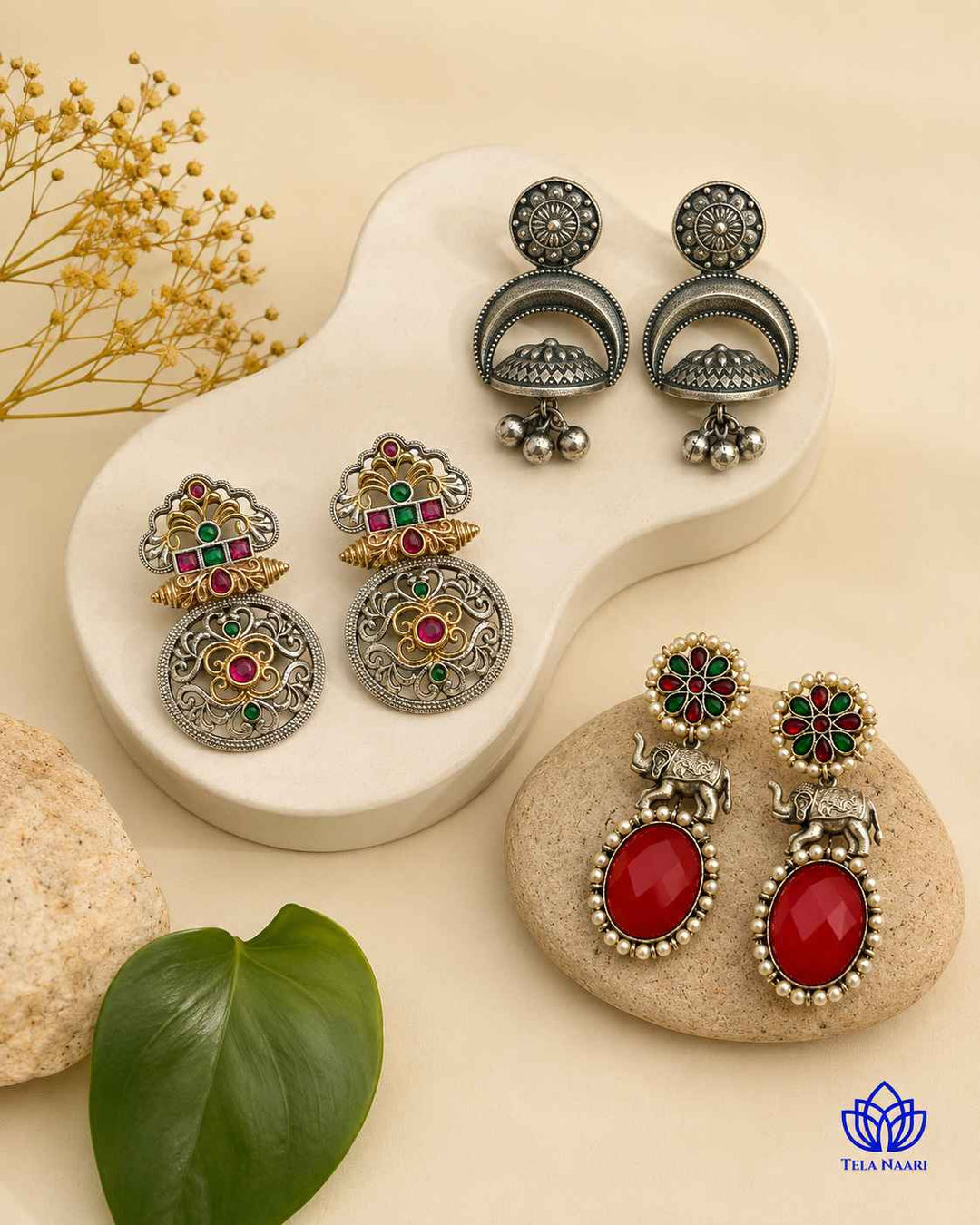 Isla Hamper's handcrafted earrings in silver-plated and oxidised finish, a Diwali gift for sister