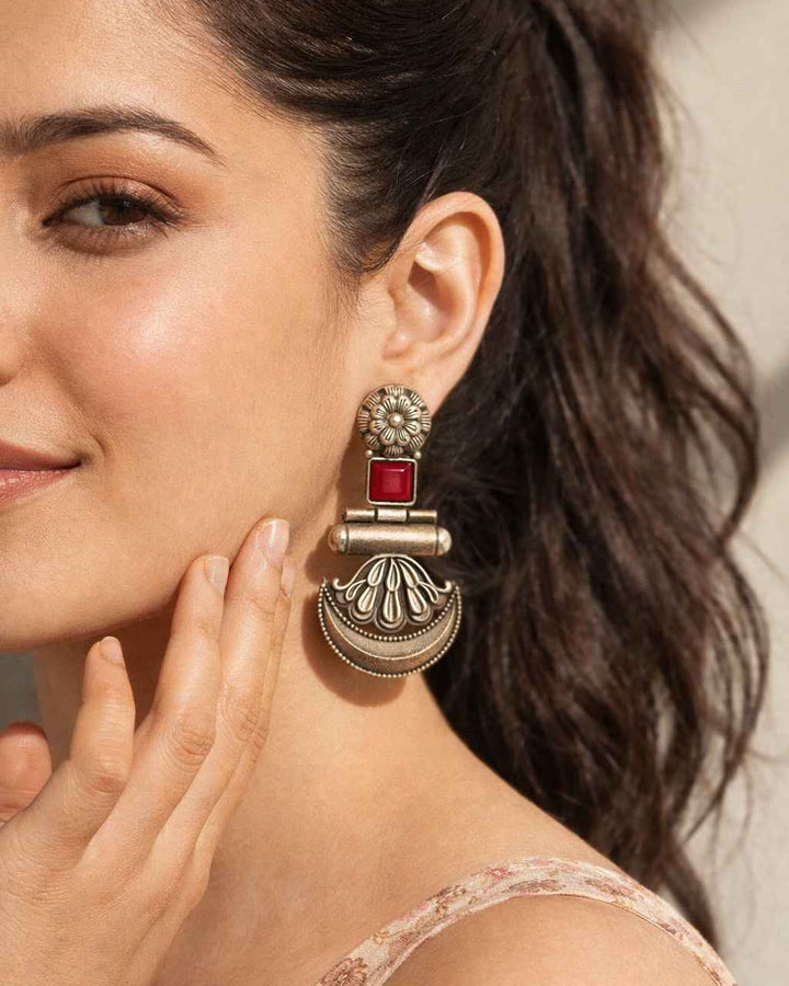 Kashimaka silver-plated dangler earrings by Tela Naari – view 1