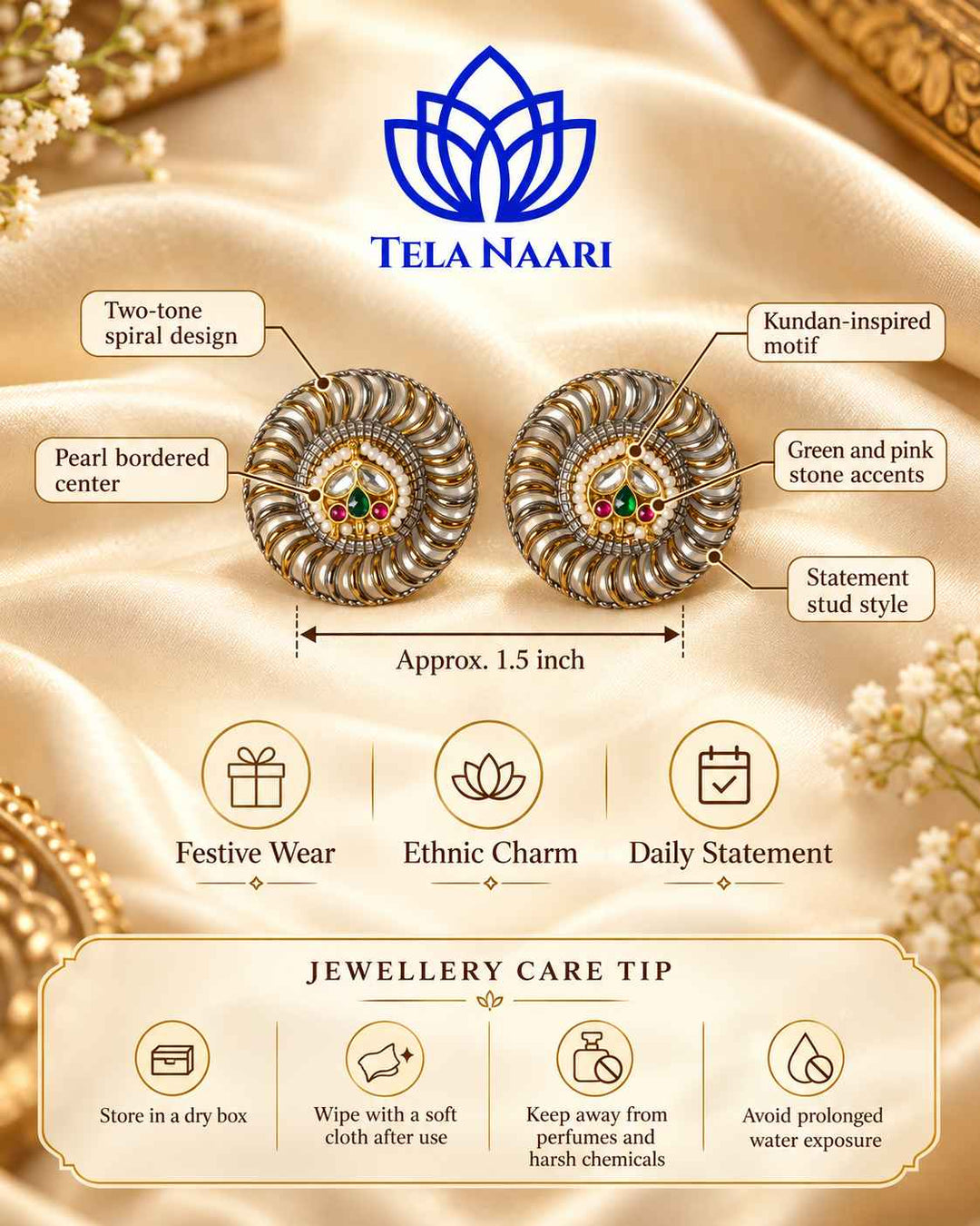 Kundan work adds texture to the silver-plated surface.