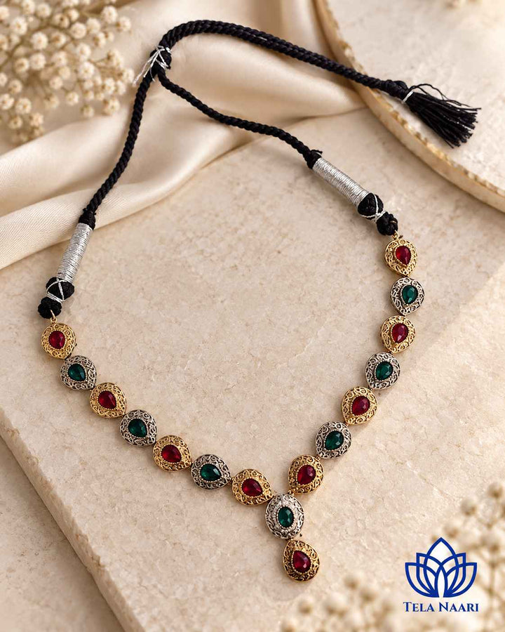 Ritika Dual Tone Red Green Necklace Set