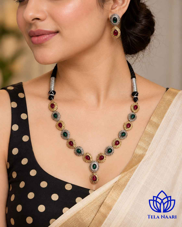 Ritika Dual Tone Red Green Necklace Set