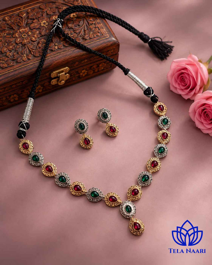 Ritika Dual Tone Red Green Necklace Set