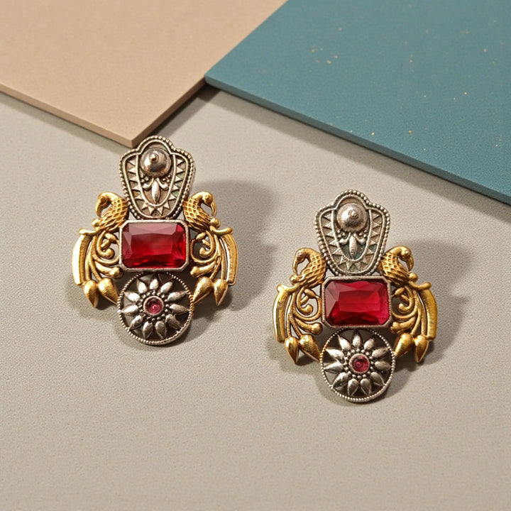 Red Nilofer Dual Tone Earrings