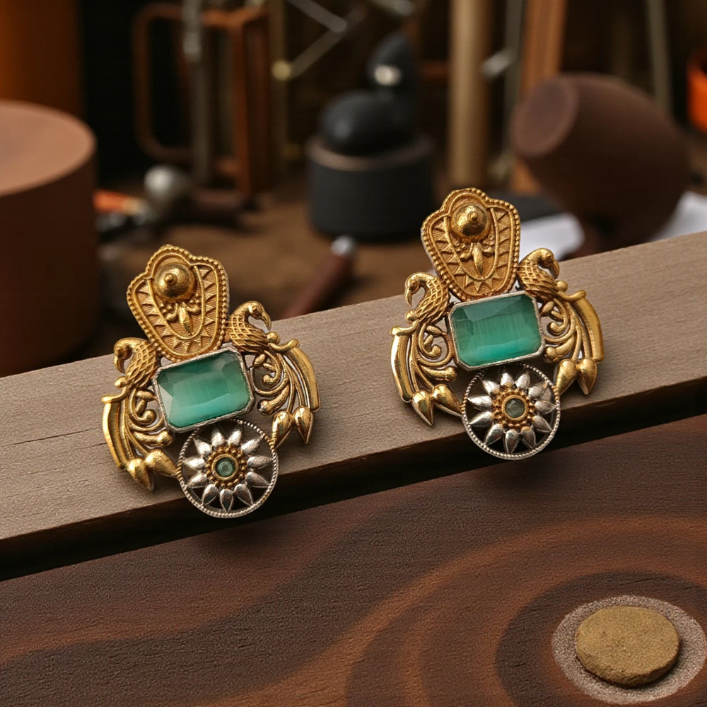 Sky Blue Nilofer silver oxidised dual tone earrings – handcrafted ethnic jewellery by Tela Naari
