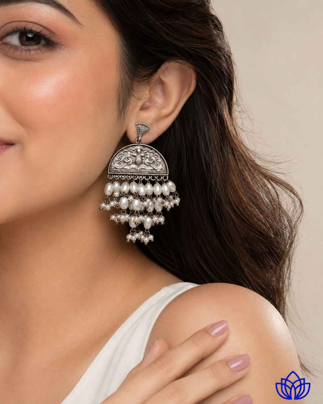 Nursat silver-plated beaded earrings by Tela Naari – view 10