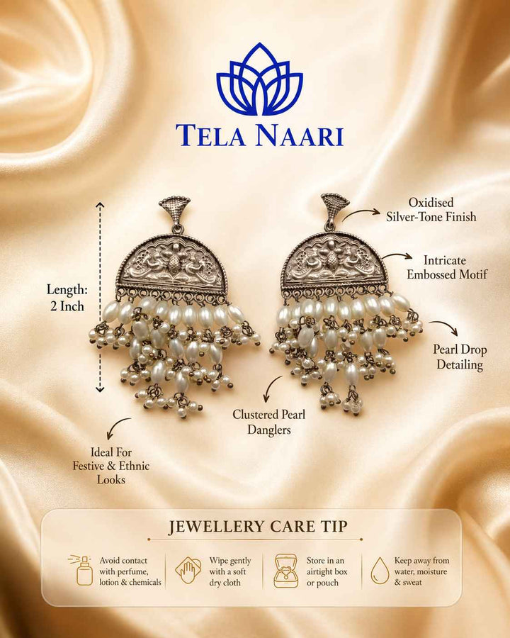 Nursat silver-plated beaded earrings by Tela Naari – view 5