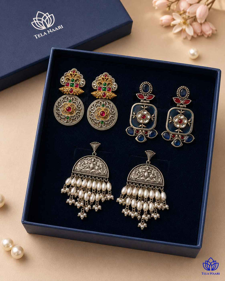 Open box view: jewellery Gardenia Hamper with necklace, bracelet and earrings, a gift for sister