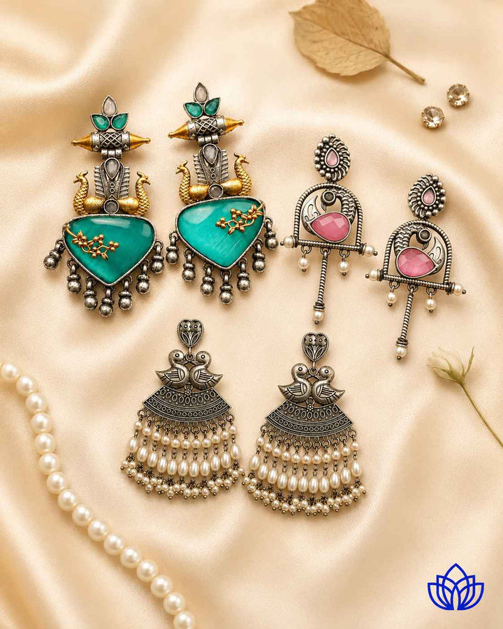 Open box view: wedding Lily Hamper Premium Box with 3 Pairs of Earrings, a gift for mother