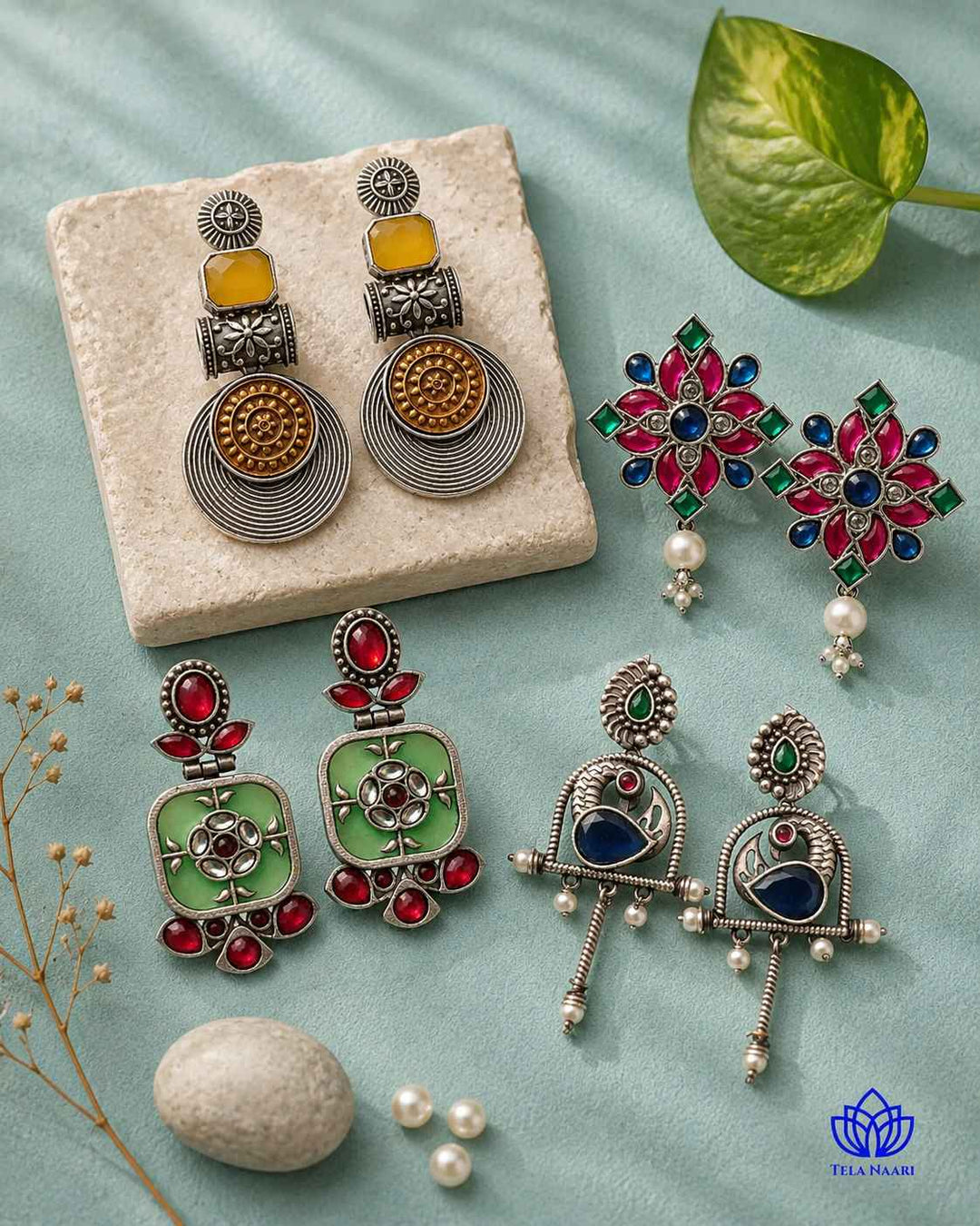 Oxidised earrings from the Alora 4-pair Hamper, a Diwali gift for wife