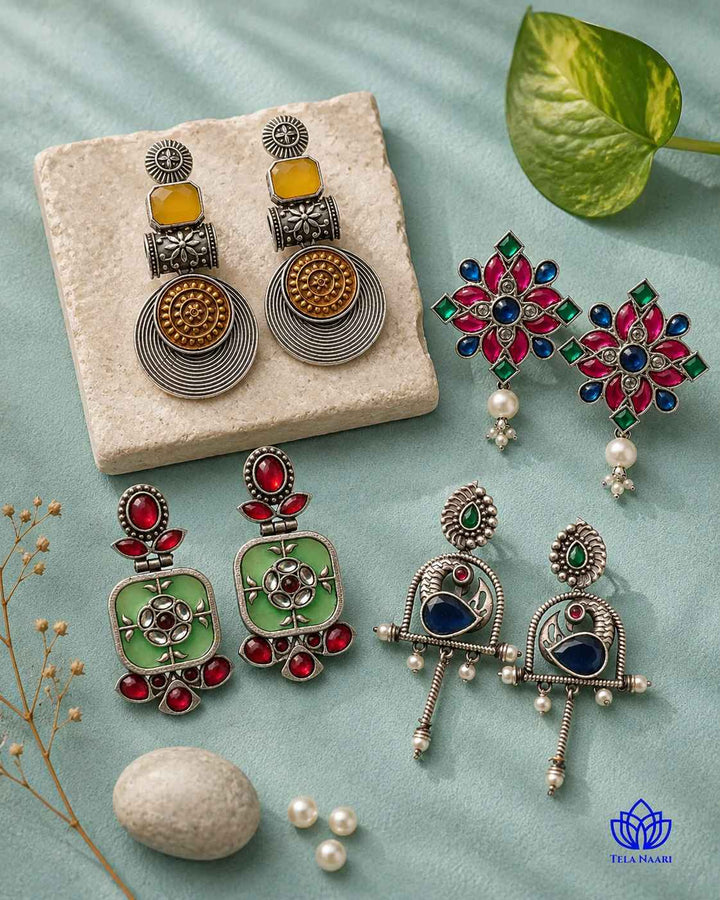 Oxidised earrings from the Alora 4-pair Hamper, a Diwali gift for wife