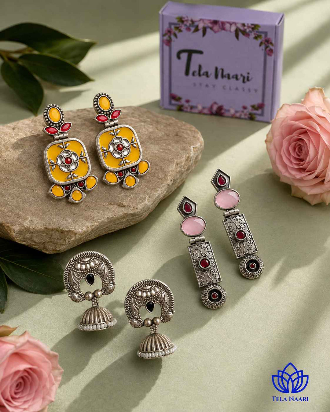 Oxidised earrings from the Arabella Hamper, a wedding gift for wife