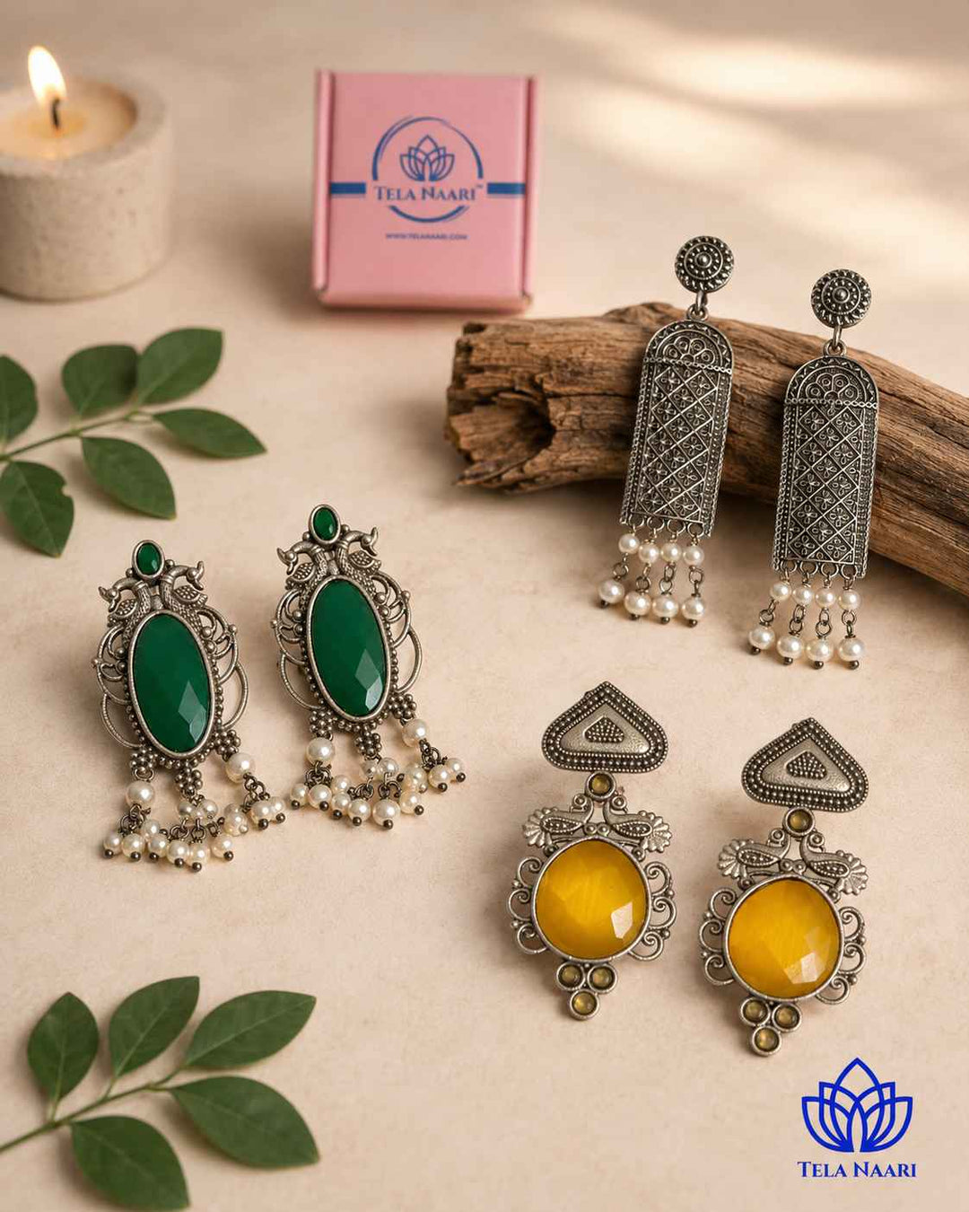 Oxidised dual-tone earrings from the Cynthia Hamper, a gift for wife