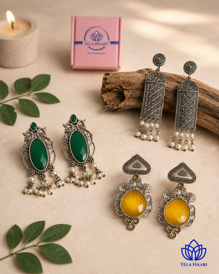 Oxidised dual-tone earrings from the Cynthia Hamper, a gift for wife