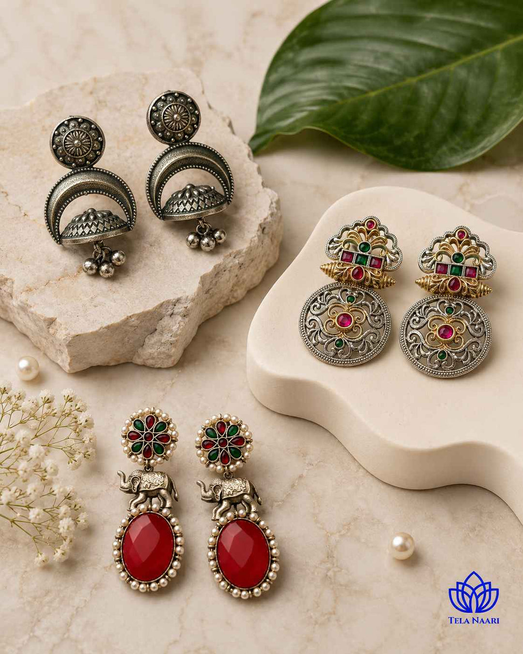 Oxidised earrings from the Isla Hamper, a wedding gift for mother