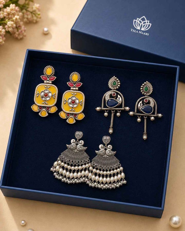 Oxidised earrings from the Miapa Hamper, a wedding gift for wife