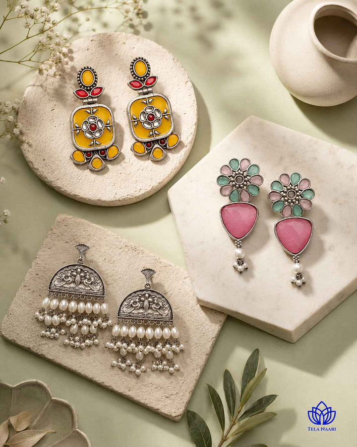 Oxidised earrings from the Poppy Hamper, a wedding gift for mother