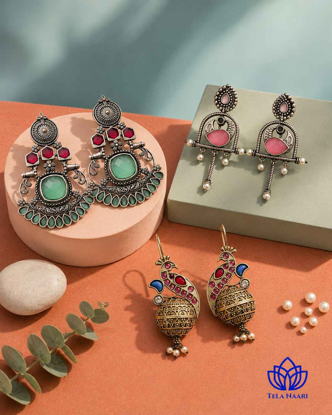 Oxidised earrings from the Zara Hamper, a wedding gift for mother