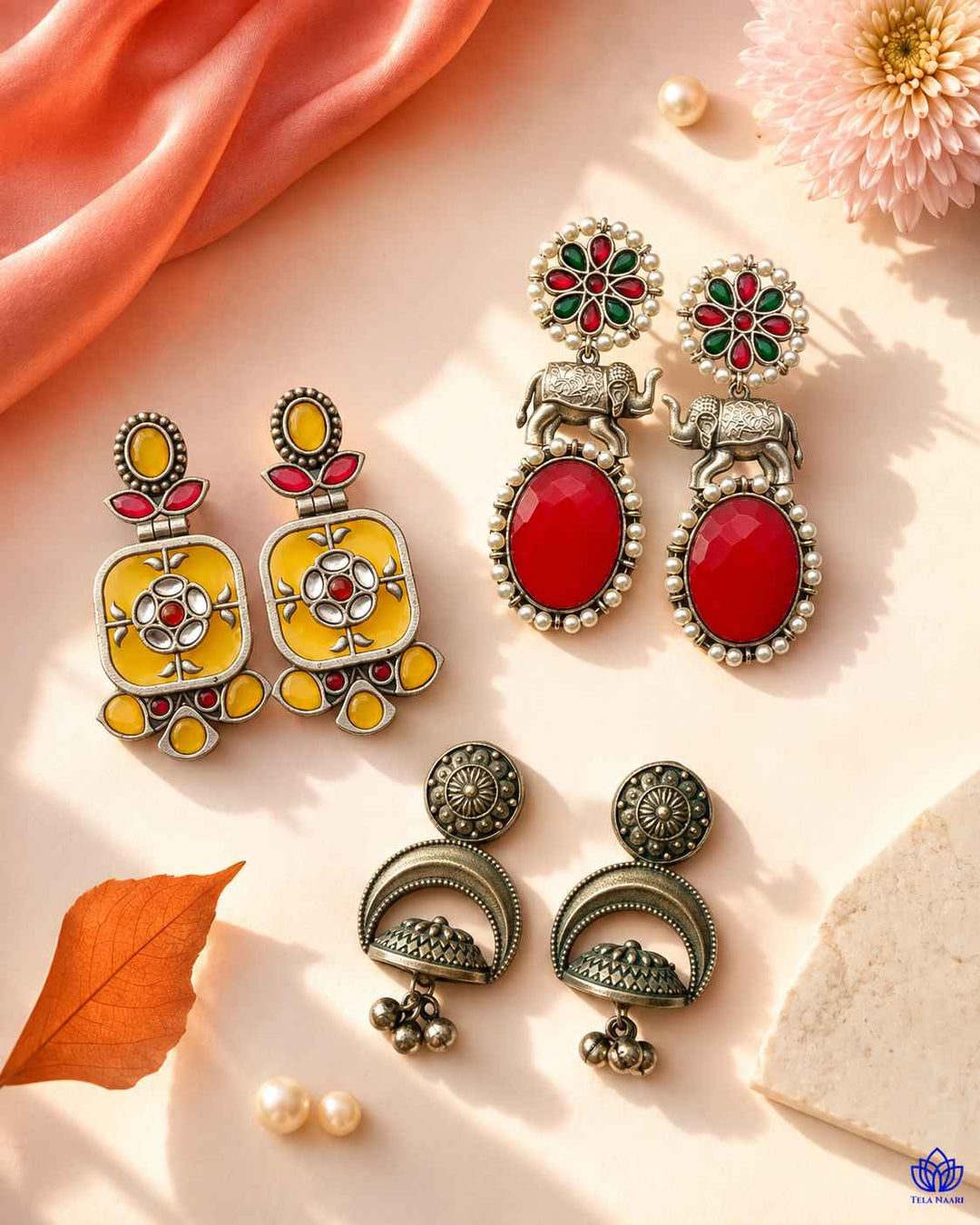 Oxidised-finish earrings from the Naira Hamper, an anniversary gift for wife