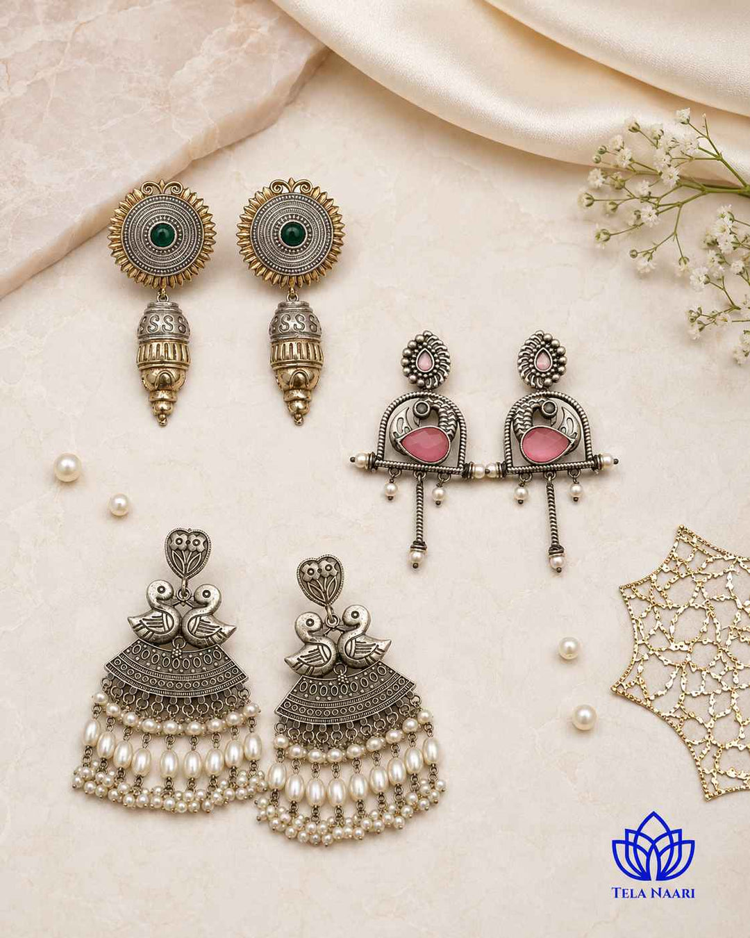 Packaging shot: festive Bella Hamper Premium Box with oxidised finish earrings, for corporate gifting
