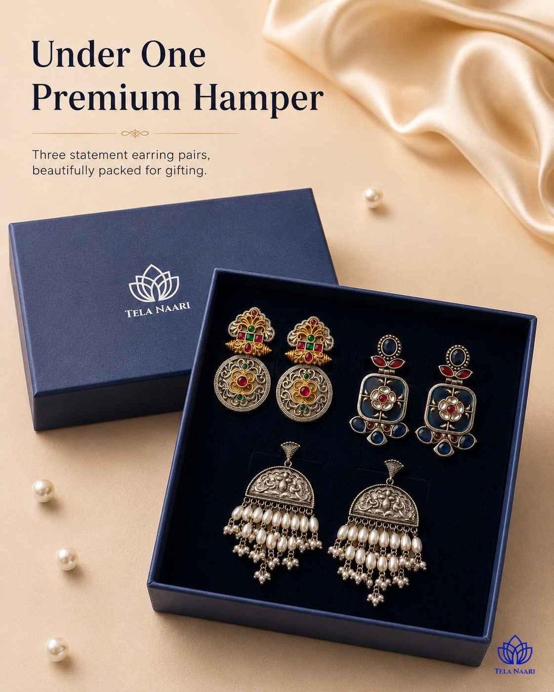 Ready-to-gift: Janmashtami Gardenia Hamper earrings, necklace and bracelet, a present for sister
