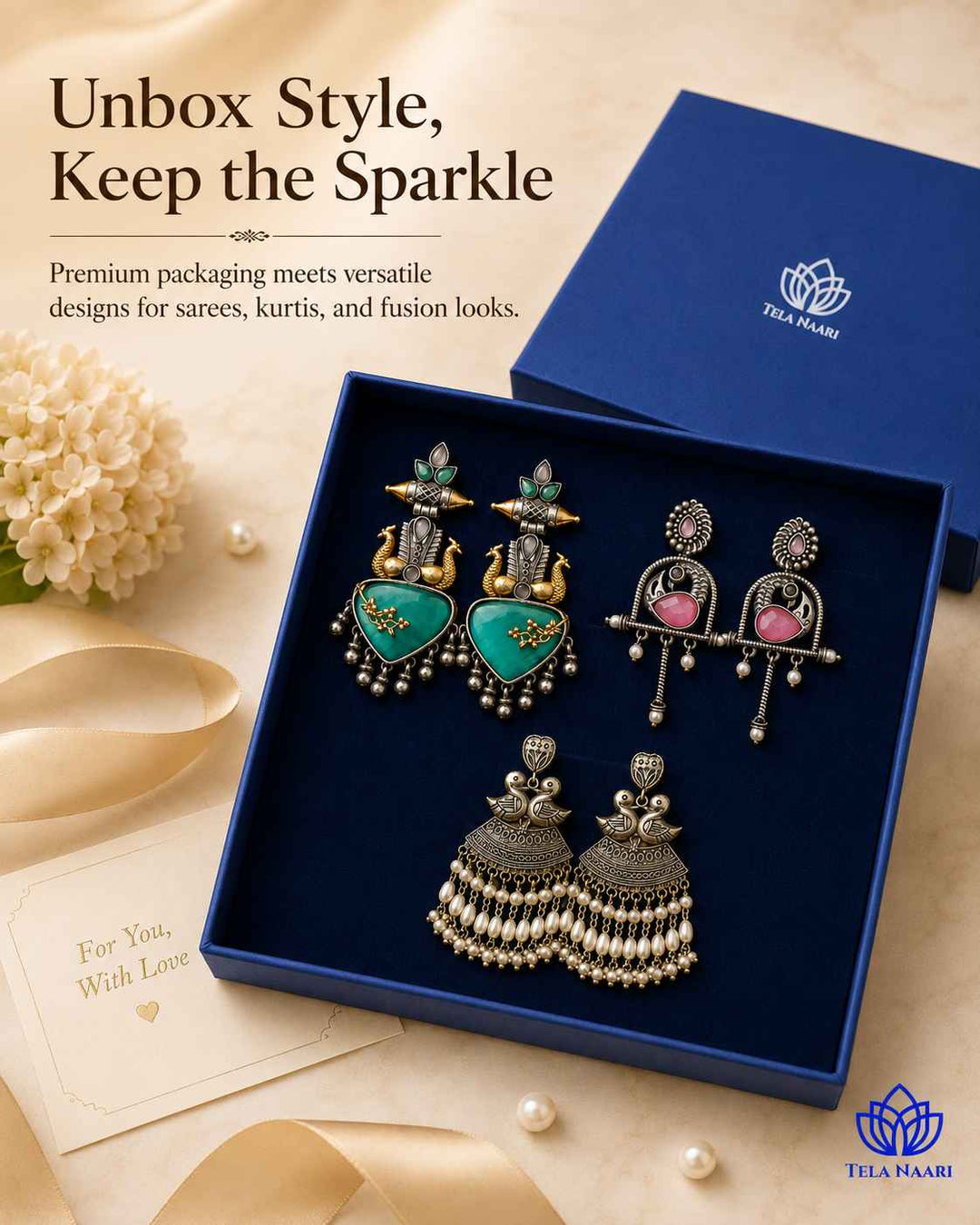 Ready-to-gift: wedding and Janmashtami Lily Hamper with 3 Pairs of Earrings, a present for sister
