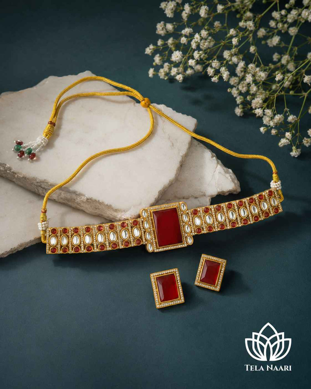 Polished gold-plated surface catches the light across this choker.