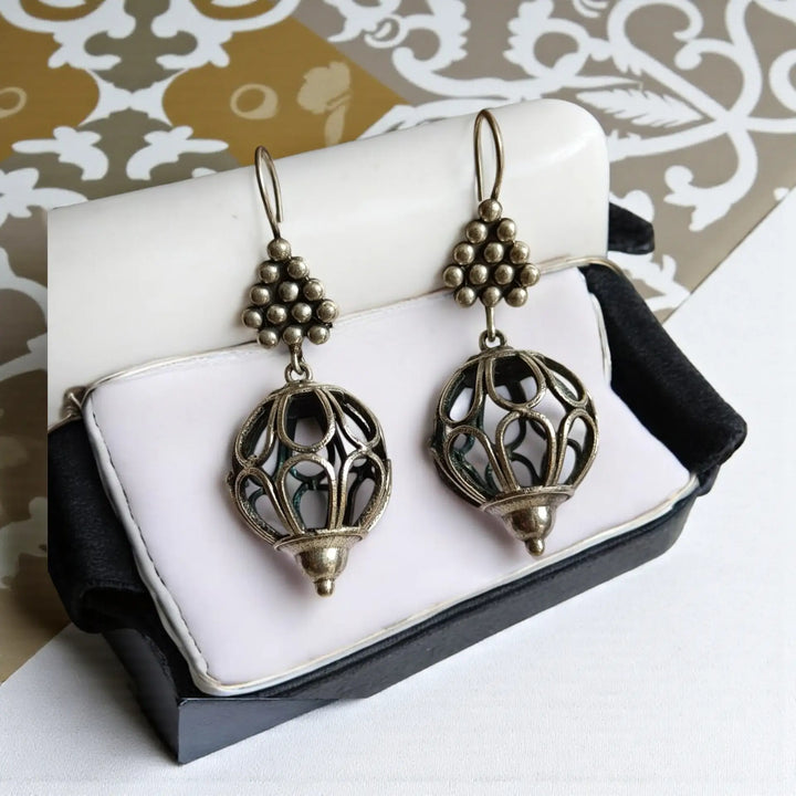 Sanyukta silver plated hook earrings – elegant handcrafted antique jewellery by Tela Naari
