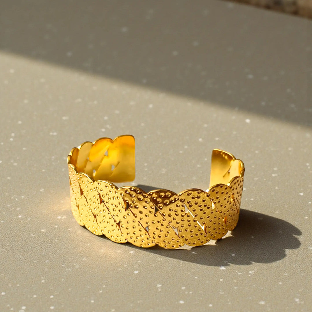 Open cuff design lets this bracelet fit most wrist sizes.