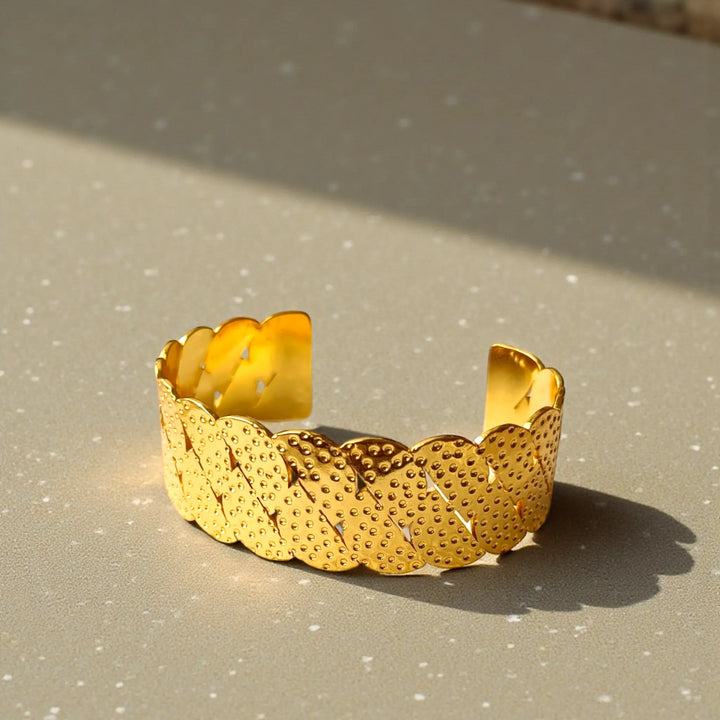 Open cuff design lets this bracelet fit most wrist sizes.