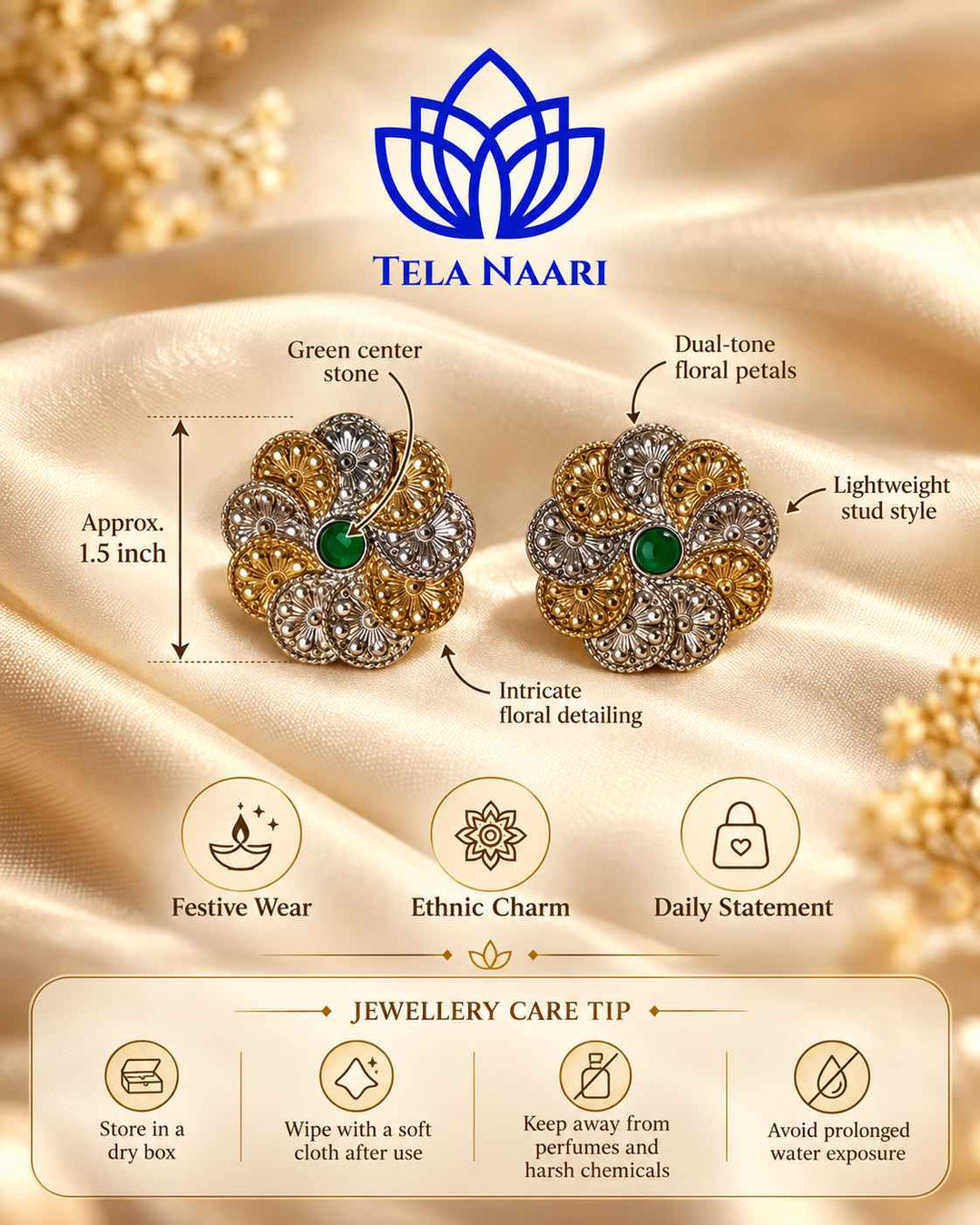 Silver-plated finish covers the surface of this stud earring.