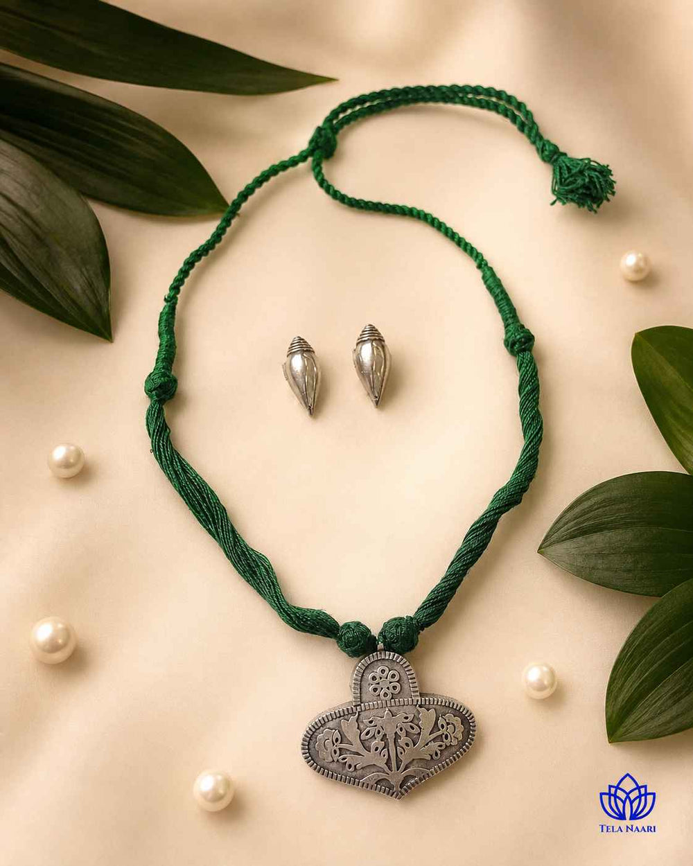 Silver-plated finish covers the surface of this necklace.