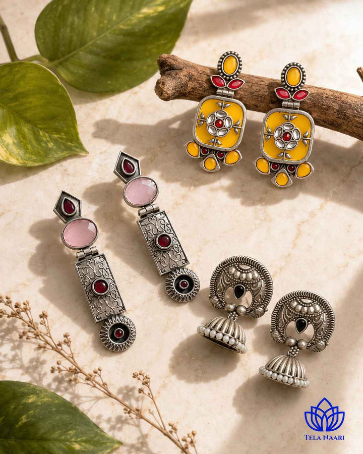 Silver-plated earrings from the Arabella Hamper, a Diwali gift for colleague