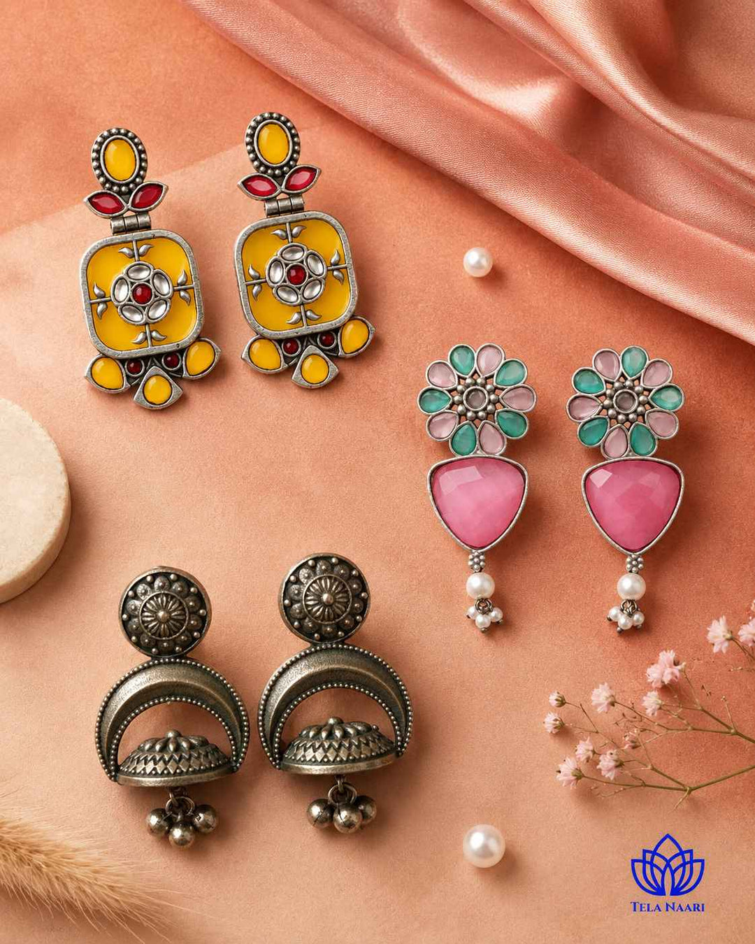 Silver-plated earrings from the Aria Hamper, a Diwali gift for wife