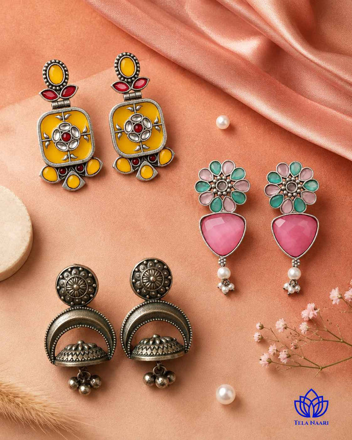 Silver-plated earrings from the Aria Hamper, a Diwali gift for wife