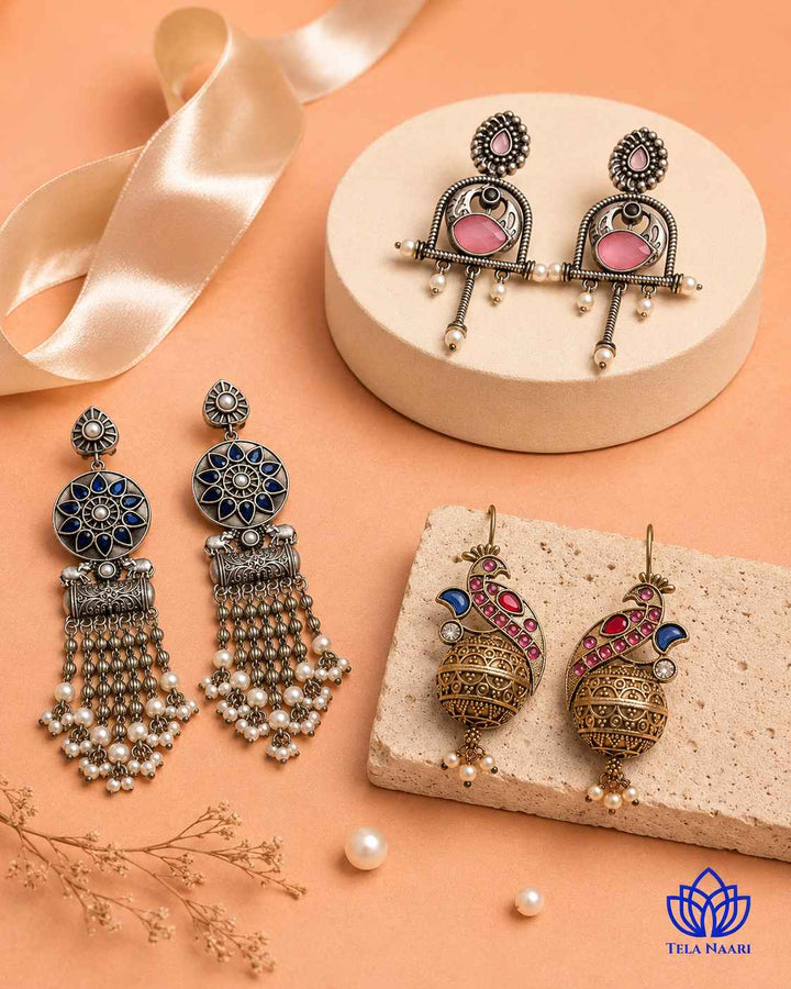 Silver-plated earrings from the Freya Hamper, a Diwali gift for wife