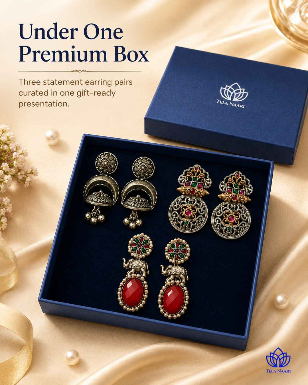 Silver-plated earrings from the Isla Hamper, a Ganesh Chaturthi gift for wife