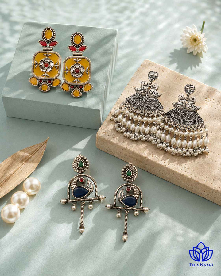 Silver-plated earrings from the Miapa Hamper, a Diwali gift for colleague