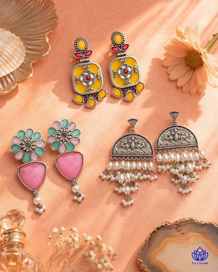 Silver-plated earrings from the Poppy Hamper, a Diwali gift for wife