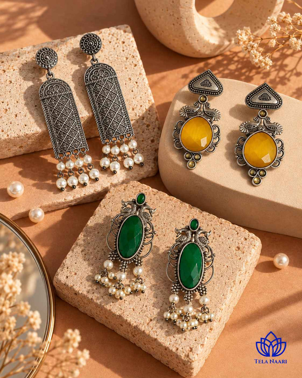 Silver-plated and oxidised earrings from the Lara Hamper, a Dussehra gift for friend