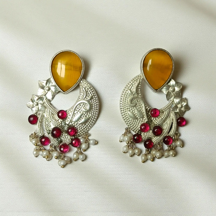 Aadhya Silver Oxidised Pearl Earrings