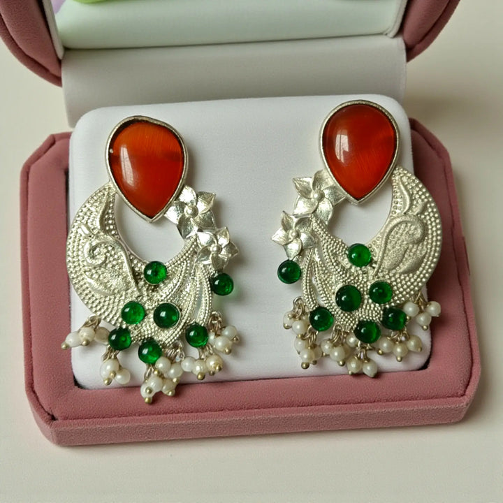 Aadhya Silver Oxidised Pearl Earrings