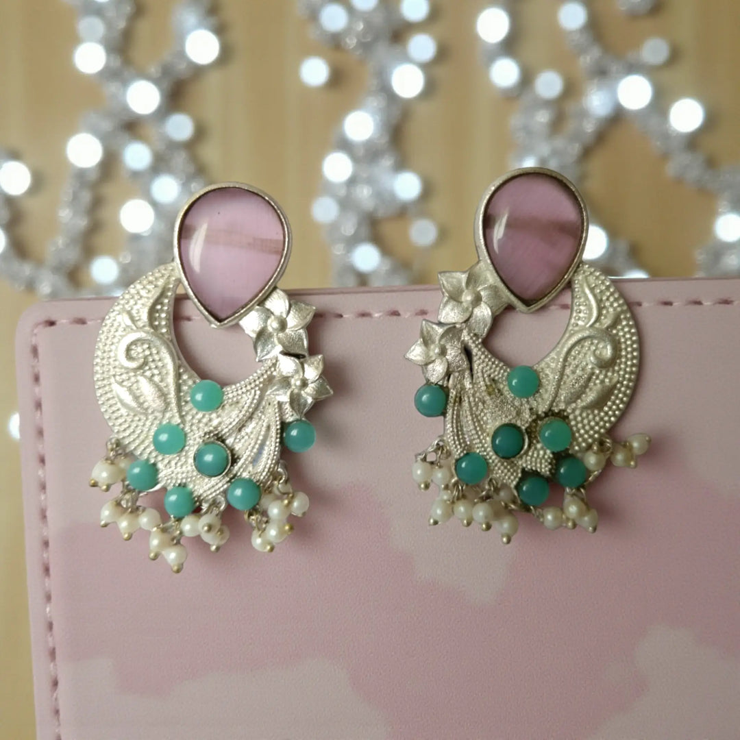 Aadhya Silver Oxidised Pearl Earrings