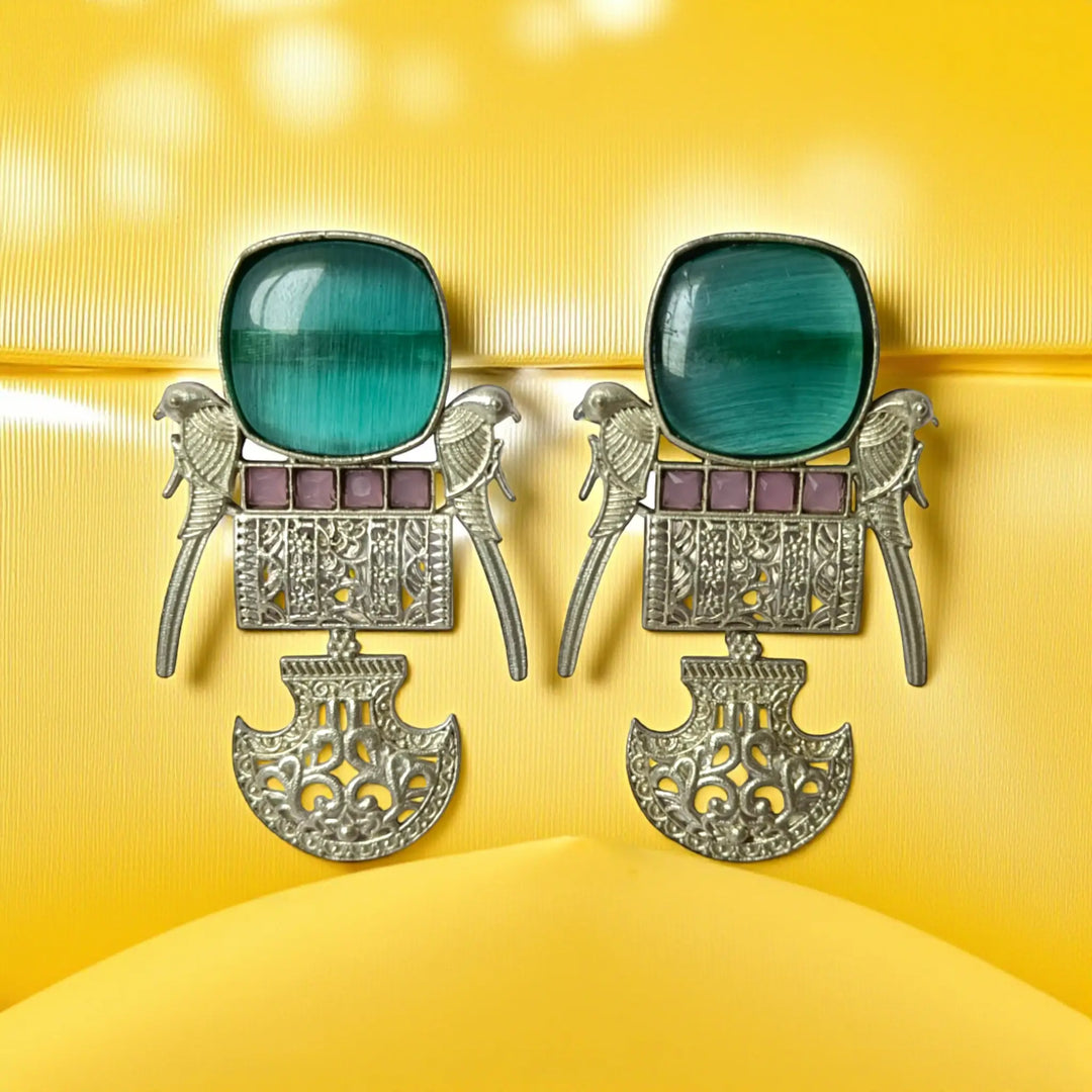 Classic Elegant Abheri Silver Oxidised Earrings