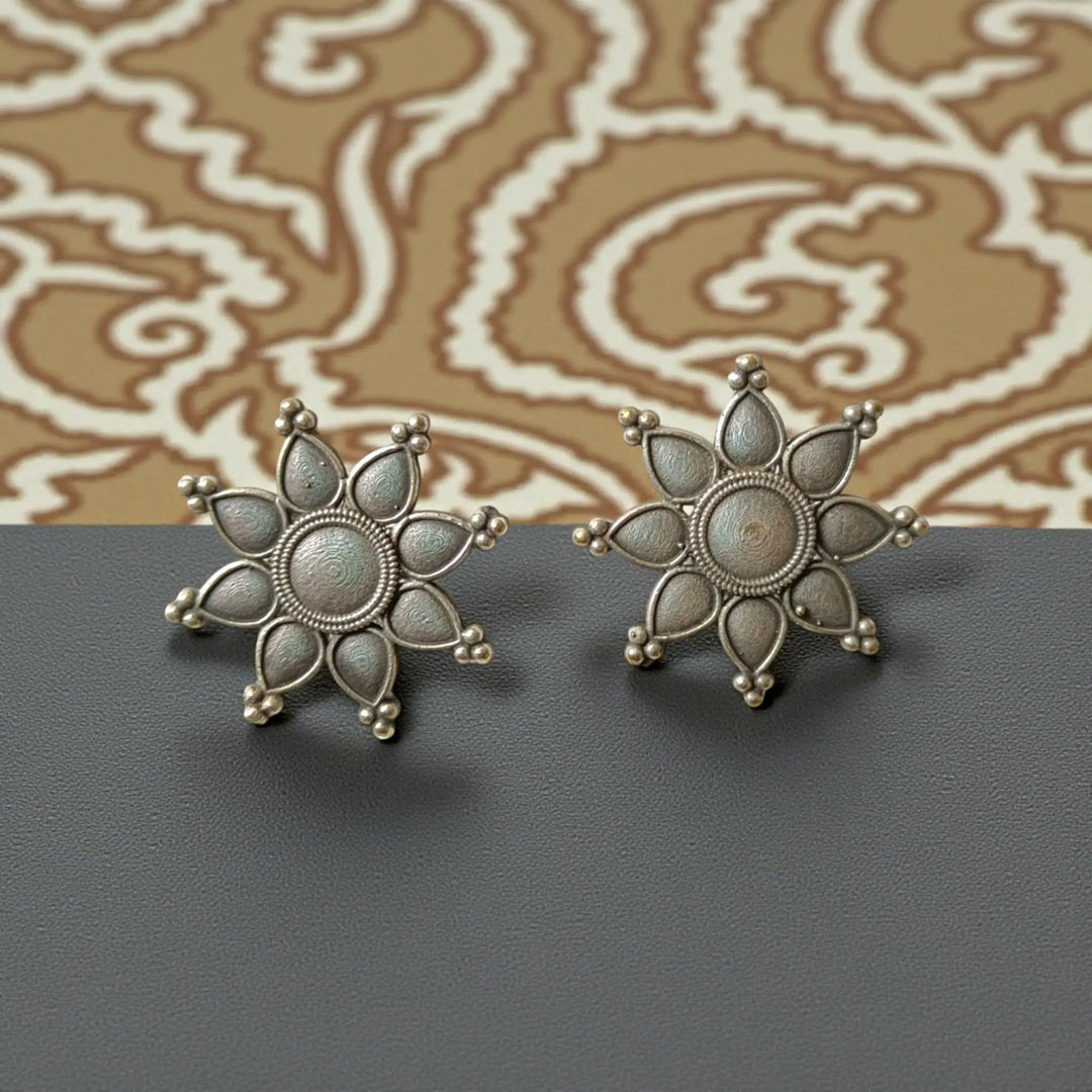 Silver Oxidised Stud Earrings Qirat