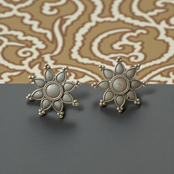 Silver Oxidised Stud Earrings Qirat