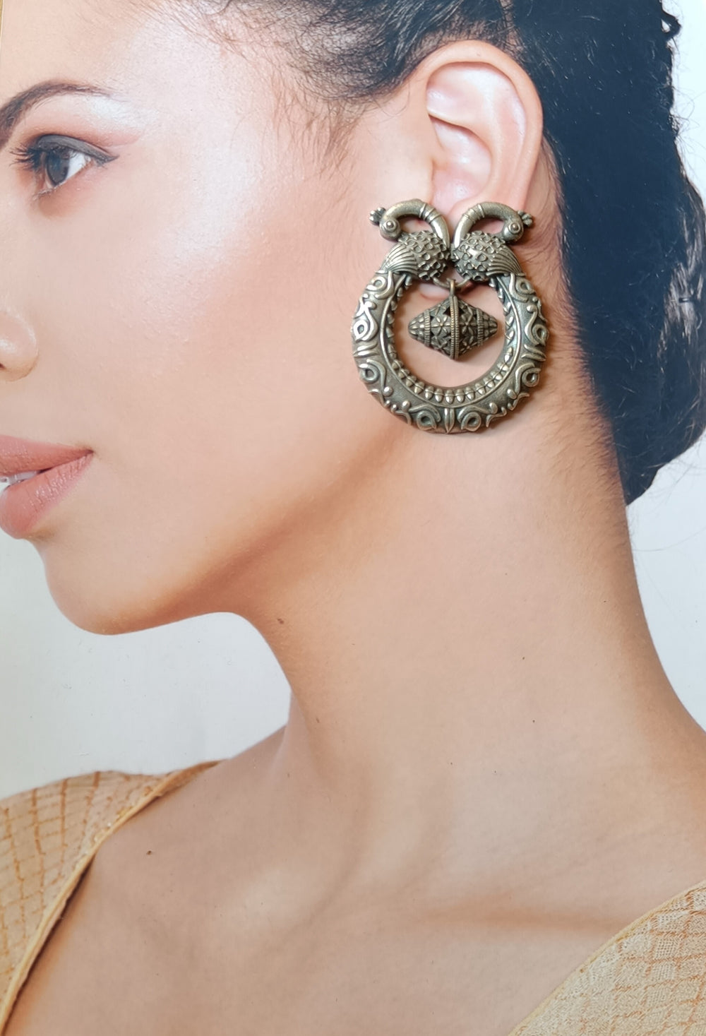 Silver Oxidised Earrings Rashida - TelaNaari