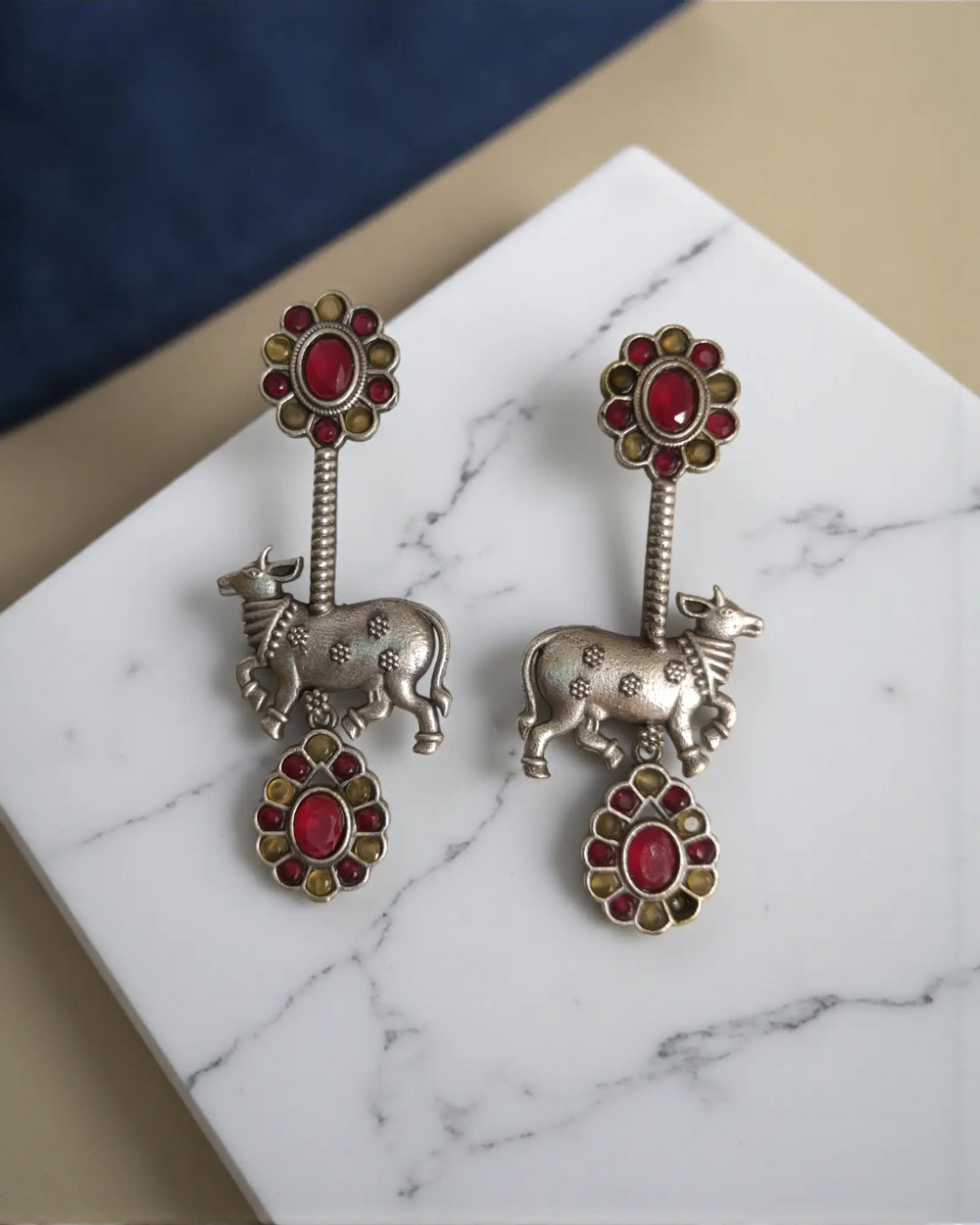 Classic Indumauli Nandi silver plated earrings – ethnic quirky jewellery for women by TelaNaari