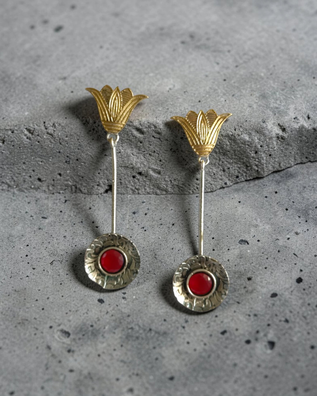 Aconite Dual Tone Tear Drop Earrings