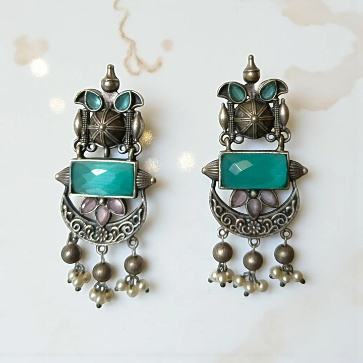 Silver Oxidised Dangler Earrings Sujata